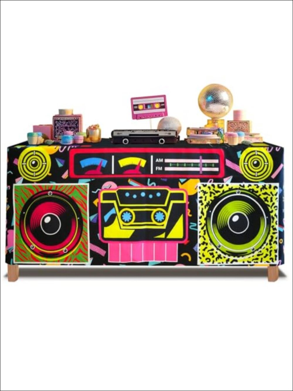 80s 90s Radio Theme Party Tablecloth Rectangular Polyester Table Cover